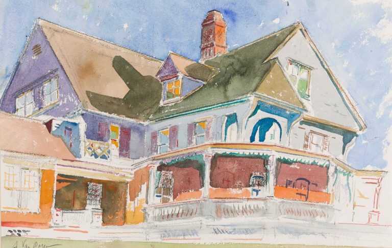 Watercolor By Adam Van Doren: Sagamore Hill Gables (theodore Roosevelt) At Childs Gallery