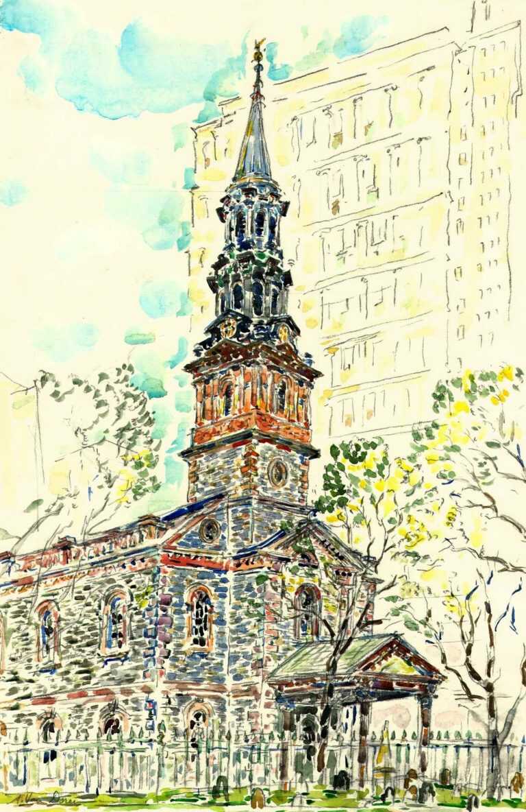 Watercolor By Adam Van Doren: St. Paul's In New York At Childs Gallery