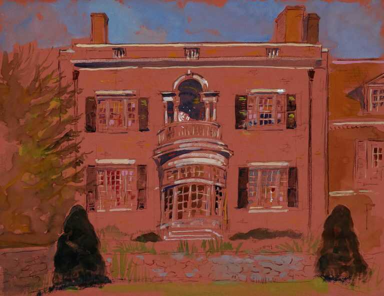Watercolor By Adam Van Doren: Woodrow Wilson House From Garden At Childs Gallery