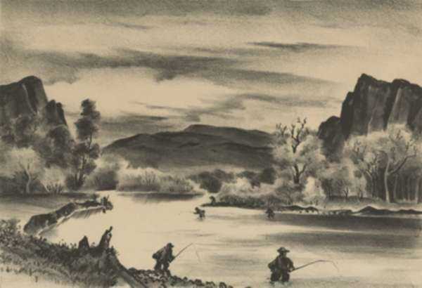 Print by Adolf Dehn: [fishing scene], represented by Childs Gallery