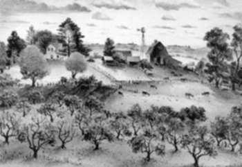 Print by Adolf Dehn: Nice Summer Day or A Fine Day on the Farm [probably Minnesot, represented by Childs Gallery