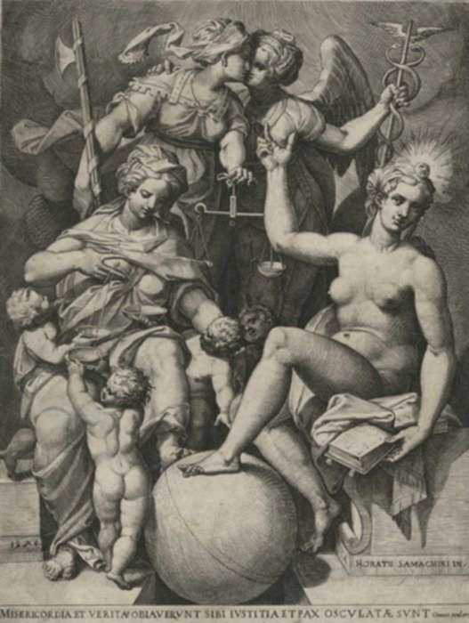 Print by Agostino Carracci: Allegory of the Psalm of David, represented by Childs Gallery
