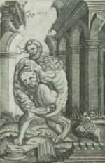 Print by Agostino Veneziano (Agostino Musi): Hercules Strangling the Nemean Lion [after Raphael Sanzio, I, represented by Childs Gallery