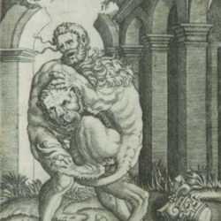 Print by Agostino Veneziano (Agostino Musi): Hercules Strangling the Nemean Lion [after Raphael Sanzio, I, represented by Childs Gallery