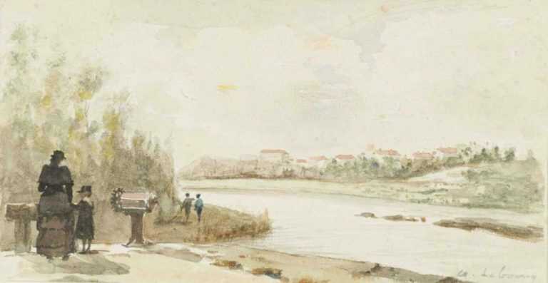 Watercolor by Albert-Charles Lebourg: [River Landscape], represented by Childs Gallery