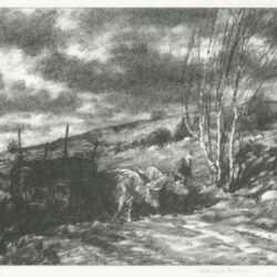 Print by Albert Barker: Hauling the Log, represented by Childs Gallery