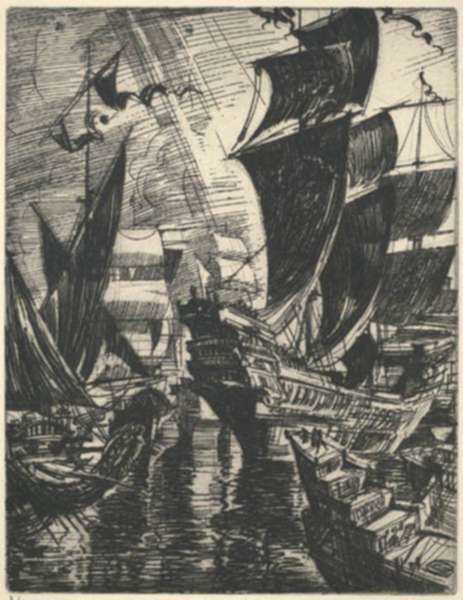 Print by Albert Decaris: Combourg Series: The Fleet, represented by Childs Gallery