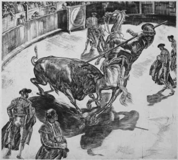 Print by Albert Decaris: Corrida, represented by Childs Gallery