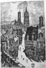 Print by Albert Decaris: Gand (Gand - Trois tours) [Ghent], represented by Childs Gallery