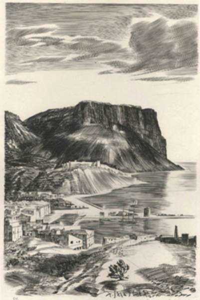 Print by Albert Decaris: Nouveaux Méandres: Cassis, represented by Childs Gallery