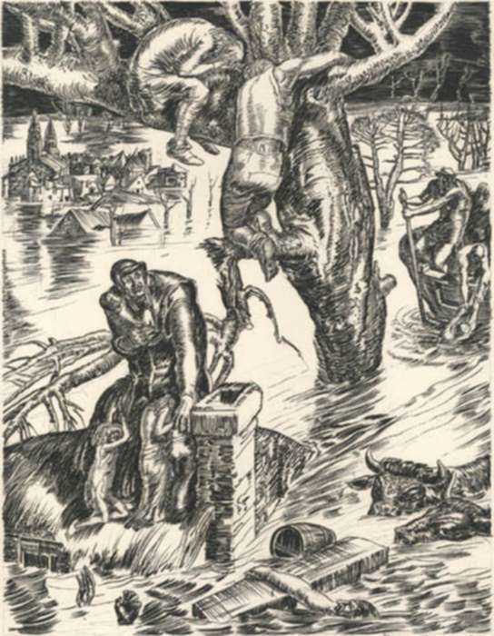 Print by Albert Decaris: Ronsard Series: The Flood, represented by Childs Gallery