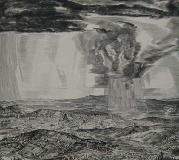 Print by Albert Decaris: Storm Over Florence  (Orage sur la ville), represented by Childs Gallery