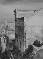 Drawing by Albert Decaris: The Great Wall and the Town of Orange - Morning [Southern Fr, represented by Childs Gallery