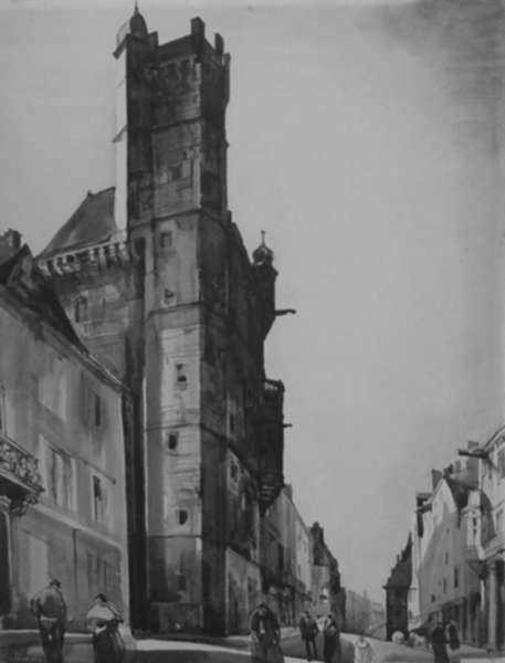 Drawing by Albert Decaris: Tower of the Maison Carré - Luxeuil, represented by Childs Gallery