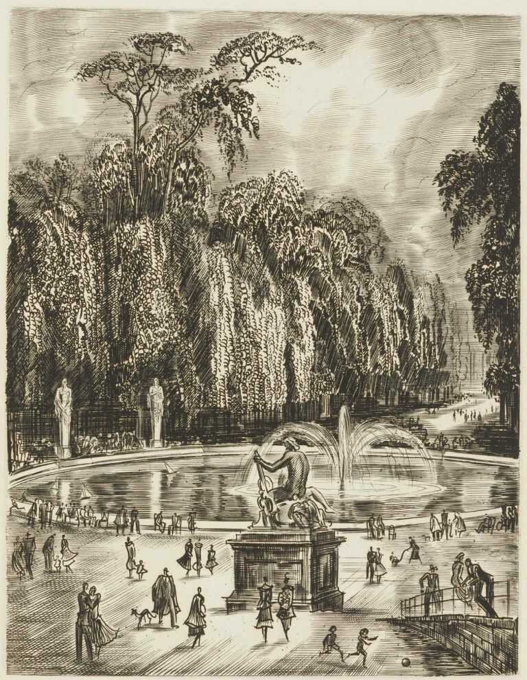 Print By Albert Decaris: [tuileries Gardens, Paris] At Childs Gallery