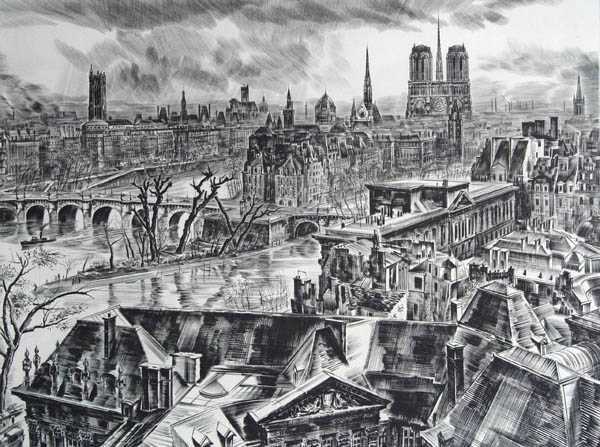 Print By Albert Decaris: [view Of Paris] At Childs Gallery
