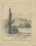 Drawing by Albert Groll: [Saguaros in Landscape], represented by Childs Gallery