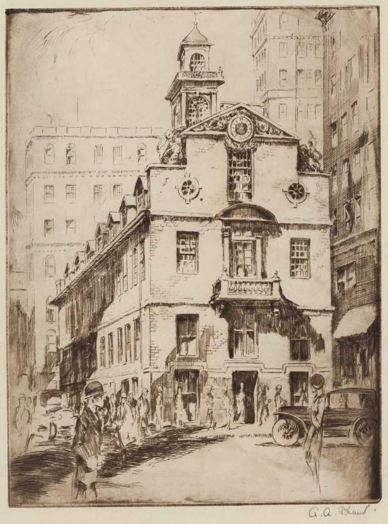 Print By Alex Aladar Blum: The Old State House, Boston At Childs Gallery