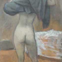 Painting by Alexander Brook: [Nude with Rose], represented by Childs Gallery