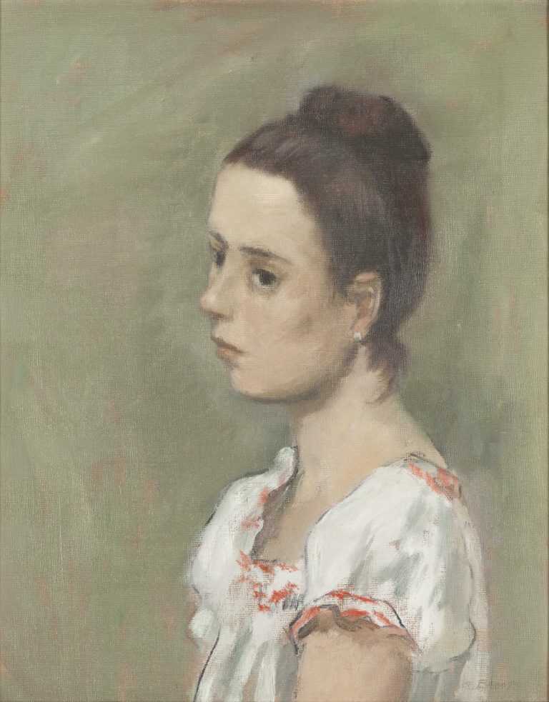 Painting By Alexander Brook: Girl In A Peasant Dress At Childs Gallery