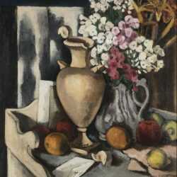 Painting By Alexander Brook: Still Life With Fruit And Flowers At Childs Gallery