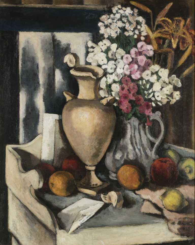 Painting By Alexander Brook: Still Life With Fruit And Flowers At Childs Gallery