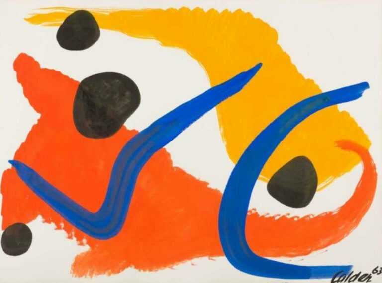 Watercolor by Alexander Calder: Blue Hooks, represented by Childs Gallery