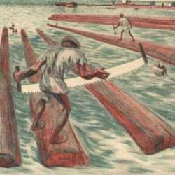 Print by Alfredo Zalce: Lumber Workers (Ciudad Del Carmen Edo. de Campeche), represented by Childs Gallery