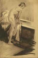 Print by Alois Kolb: [Woman at the Tub], represented by Childs Gallery