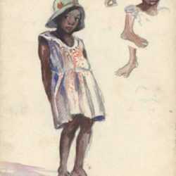 Watercolor by American school (circle of Charles Woodbury): [Jamaican Girl in Flowered Hat], represented by Childs Gallery