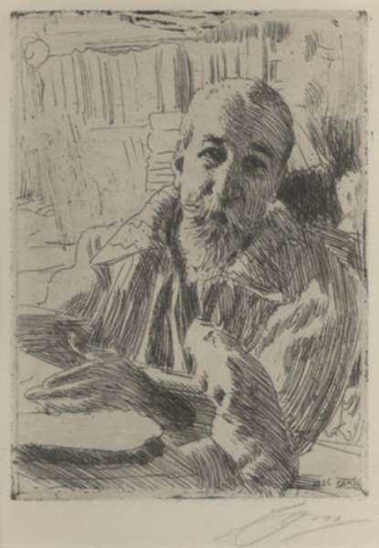 Print by Anders Zorn: Anatole France, represented by Childs Gallery