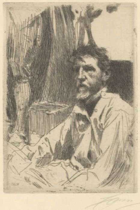 Print by Anders Zorn: Augustus Saint Gaudens I, represented by Childs Gallery