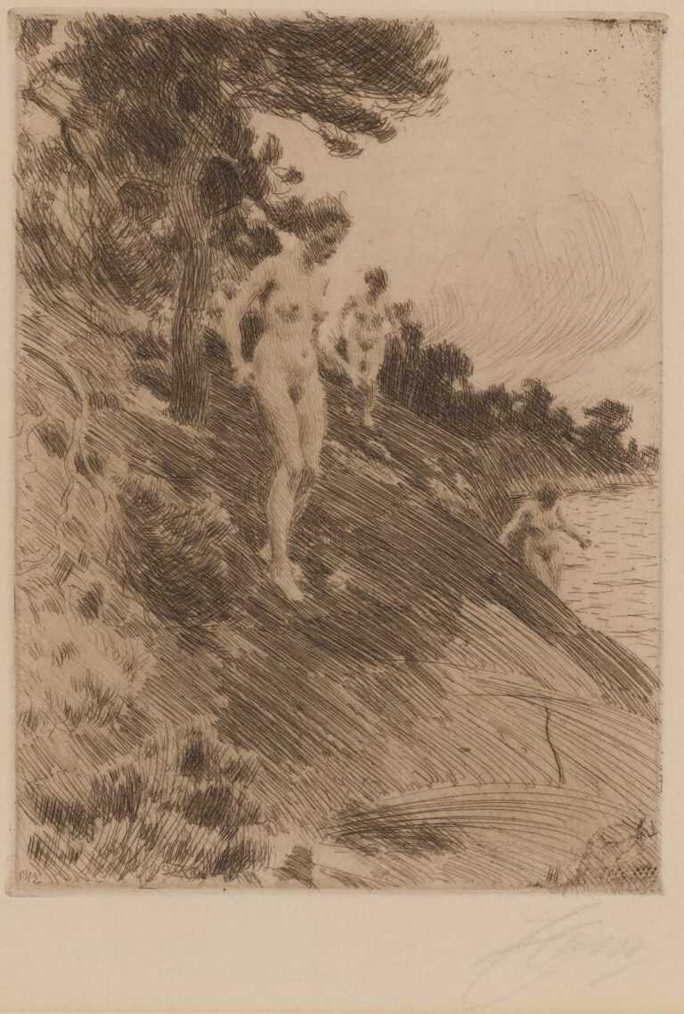 Print By Anders Zorn: Frightened At Childs Gallery