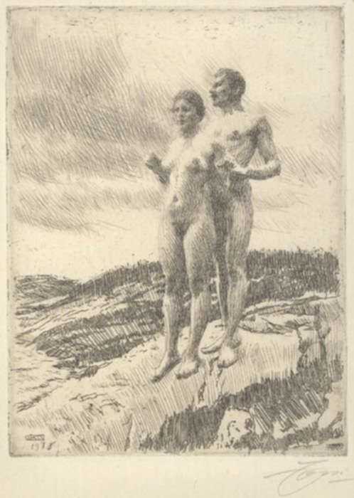 Print by Anders Zorn: The Two, represented by Childs Gallery