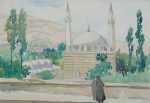 Watercolor by Anita Willets-Burnham: [Damascus Mosque], represented by Childs Gallery