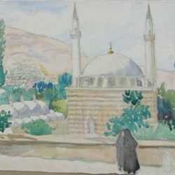 Watercolor by Anita Willets-Burnham: [Damascus Mosque], represented by Childs Gallery