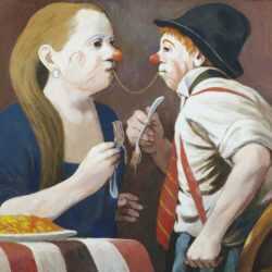 Painting by Anne Lyman Powers: [Clown Couple], represented by Childs Gallery