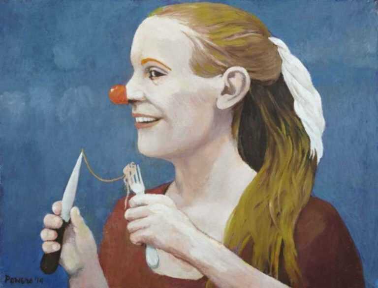 Painting by Anne Lyman Powers: [Girl with Clown Nose], represented by Childs Gallery