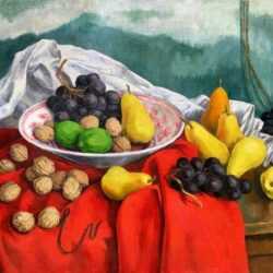 Painting by Anne Lyman Powers: [Still Life with Grapes, Pears and Walnuts], represented by Childs Gallery