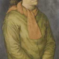 Painting by Anne Lyman Powers: [Woman in Orange and Green], represented by Childs Gallery