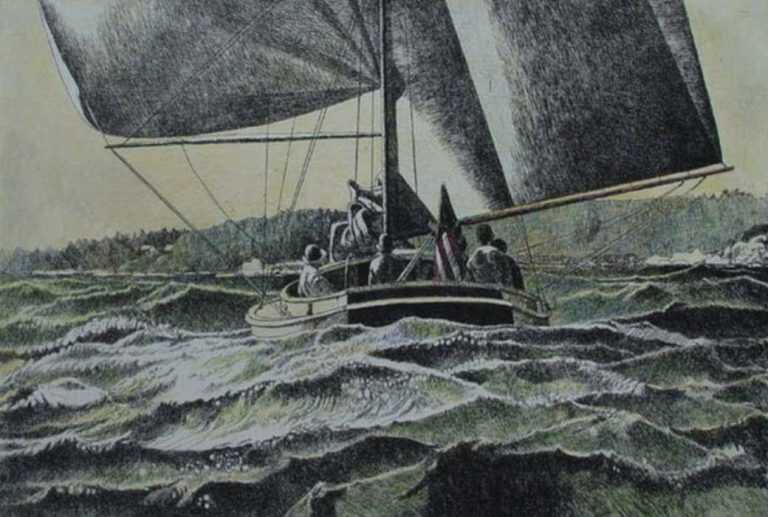 Print by Anne Lyman Powers: Before the Wind [Off the Coast of Cape Ann], represented by Childs Gallery