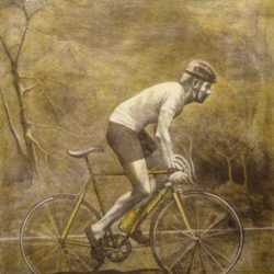 Print by Anne Lyman Powers: Bicycling Cross Country, represented by Childs Gallery