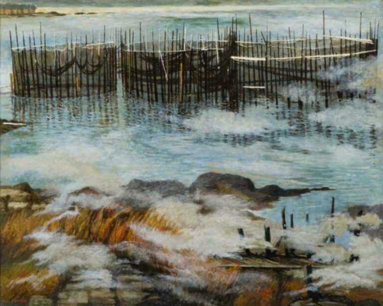 Painting by Anne Lyman Powers: Fish Weirs at Campobello, represented by Childs Gallery