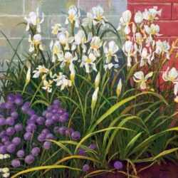 Painting by Anne Lyman Powers: Iris and Chives, represented by Childs Gallery