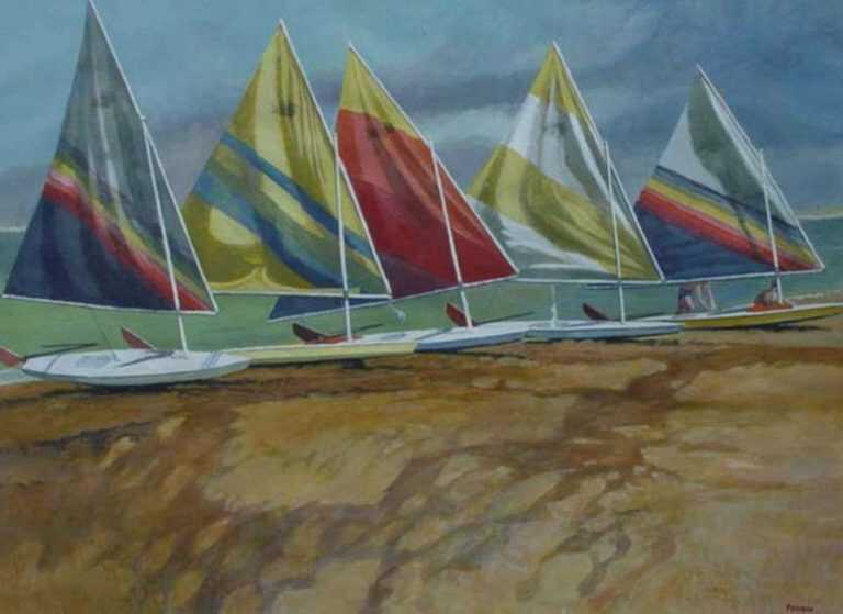 Mixed media by Anne Lyman Powers: Lets Go Sailing [Nantucket], represented by Childs Gallery