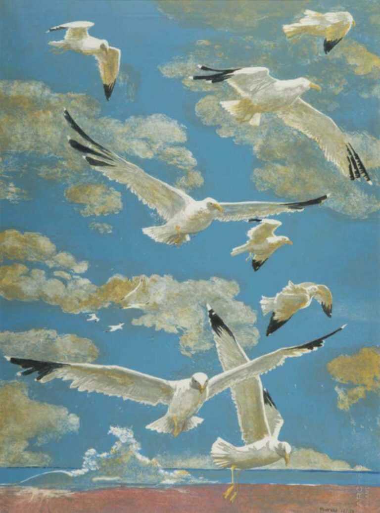 Print by Anne Lyman Powers: Seagulls, represented by Childs Gallery