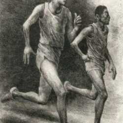 Print by Anne Lyman Powers: Sprinters, represented by Childs Gallery