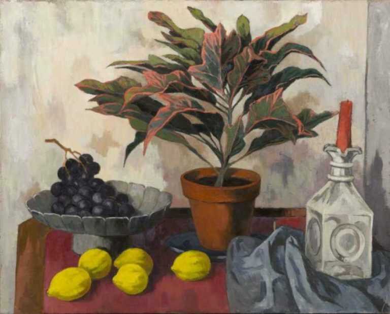 Painting by Anne Lyman Powers: Still Life with Lemons and Grapes, represented by Childs Gallery