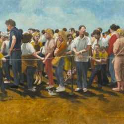 Mixed media by Anne Lyman Powers: The Ticket Line, represented by Childs Gallery