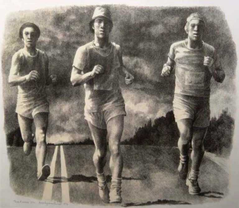 Print by Anne Lyman Powers: Three Runners, represented by Childs Gallery